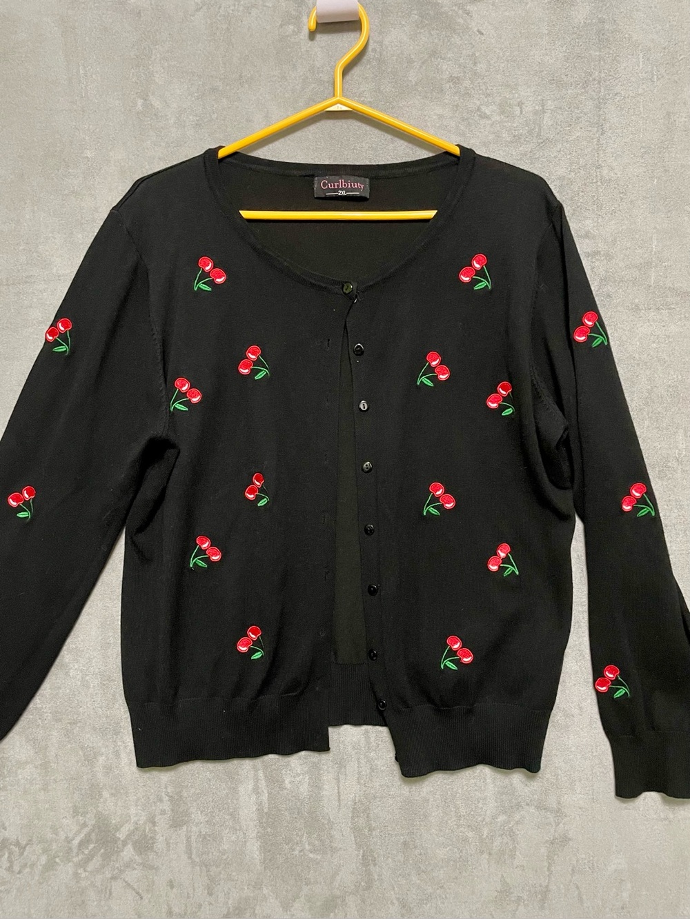 Black Cherry-Embroidered Button Cardigan
